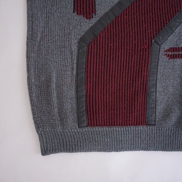 Vtg '80s Pacific Coast Gray Maroon Biggie Cosby Eclectic Knit Crewneck Sweater L - Picture 6 of 9